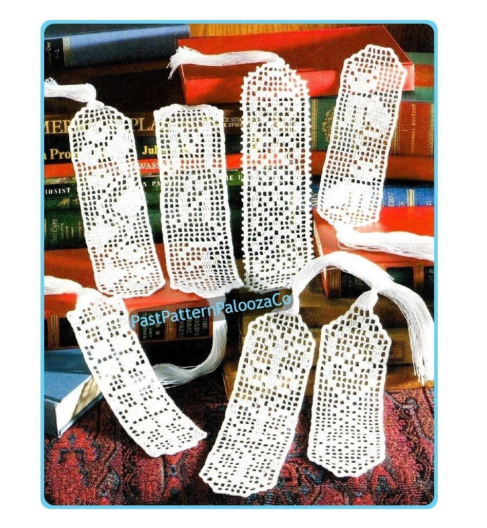 Vintage Filet Crochet Pattern 12 Pretty Bookmark Designs PDF Instant Digital Download Hearts Flower Teddy Bear Book Marks Cotton Thread