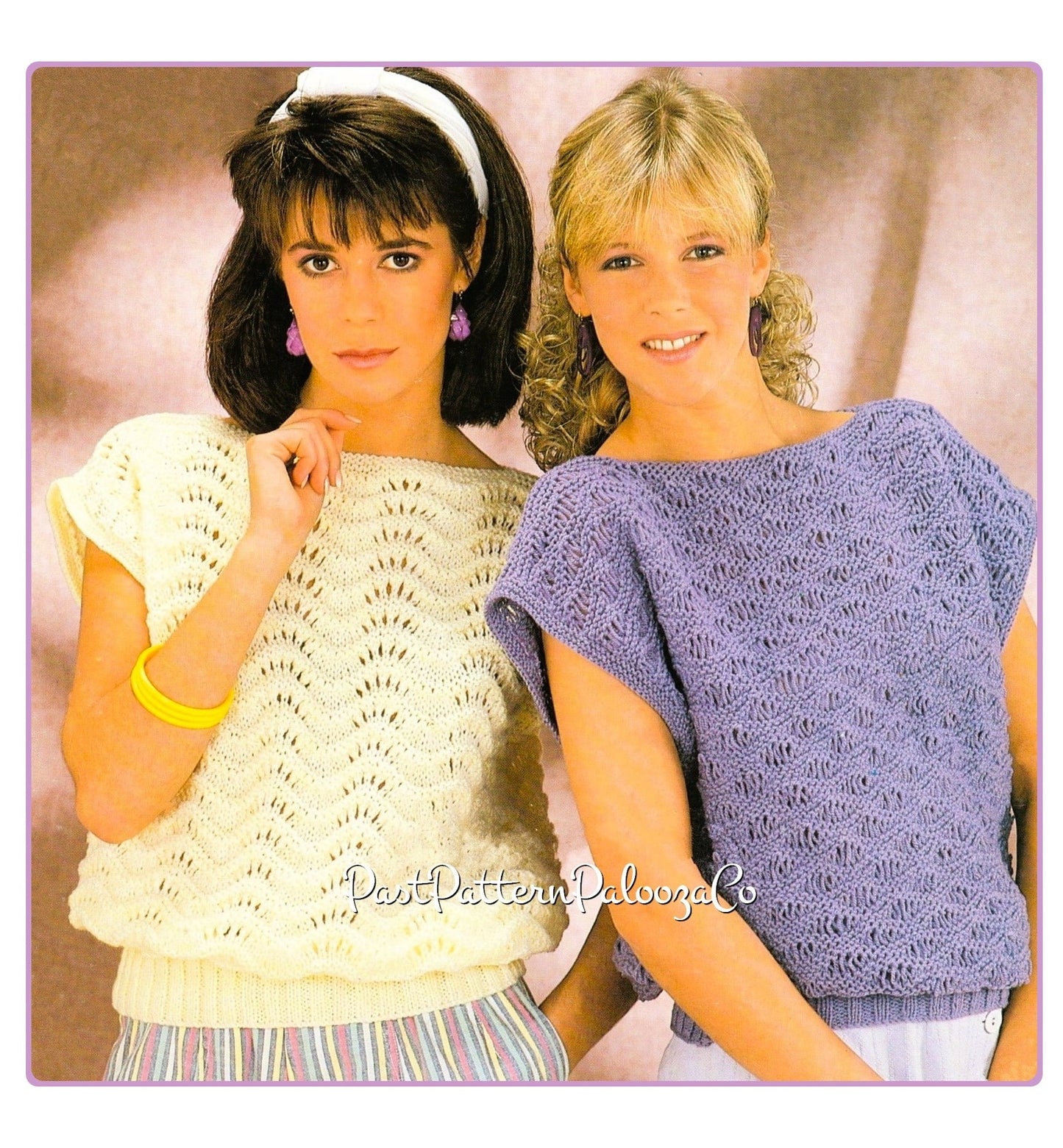 Vintage Knitting Pattern Womens Feather and Fan Summer Tops PDF Instant Digital Download 2 Designs Short Sleeved Jumpers DK