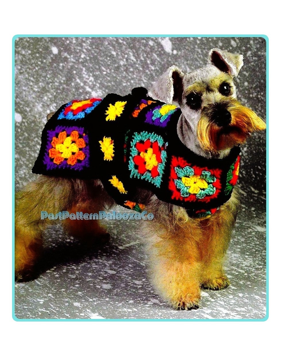 Vintage Crochet Pattern Small Breed Dog Coat Retro Groovy Granny Square Belted Puppy Sweater PDF Instant Download Fits Most Small Dogs