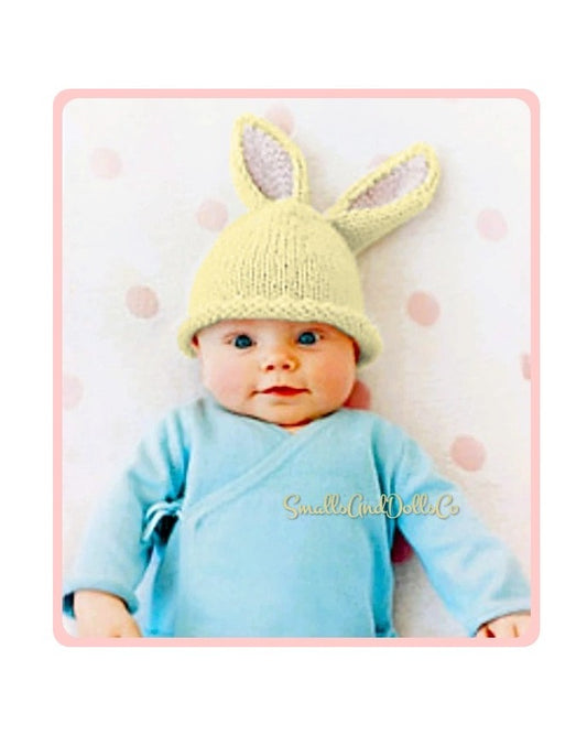 Vintage Knitting Pattern Baby Bunny Ears Beanie Cap Rabbit Hat PDF Instant Digital Download Stockinette Stocking Stitch 3-6m