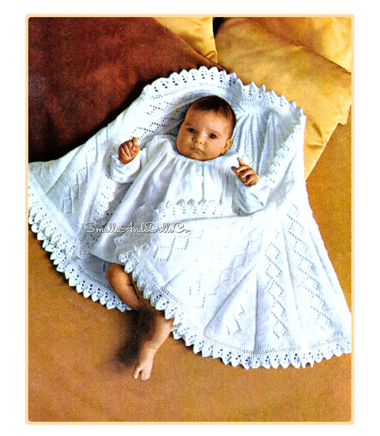 Vintage Knitting Pattern Semi-Circular Baby Shawl Warm Blanket PDF Instant Digital Download Heirloom Christening DK