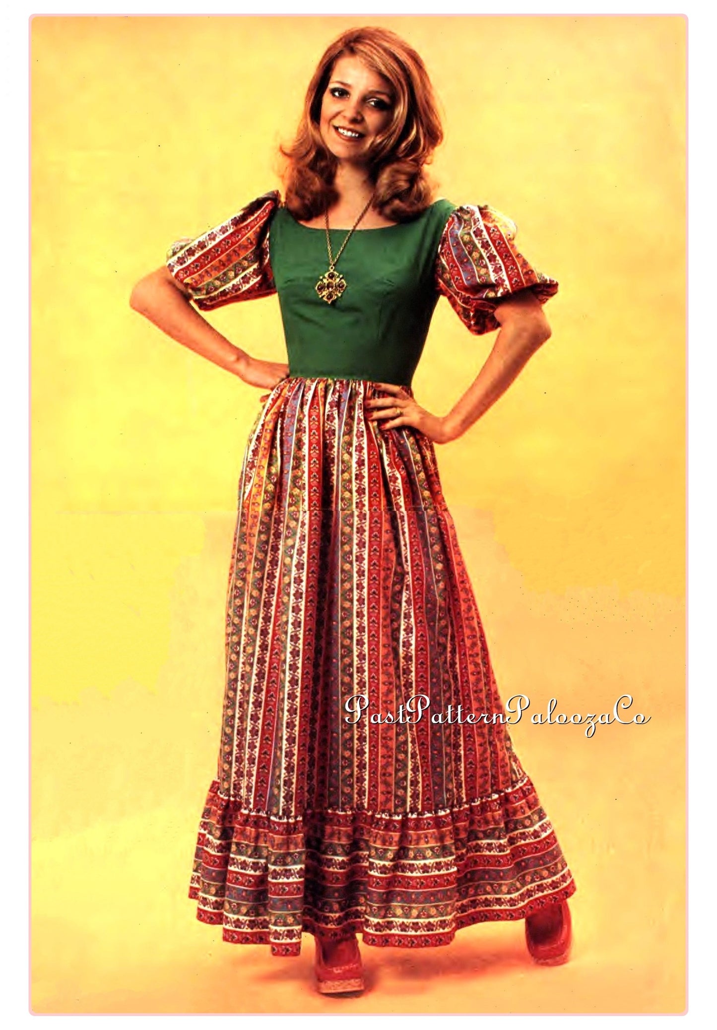Vintage Sewing Pattern Womens Gypsy Prairie Peasant Maxi Dress Retro 70s PDF Instant Digital Download Groovy Long or Short Feminine Frock