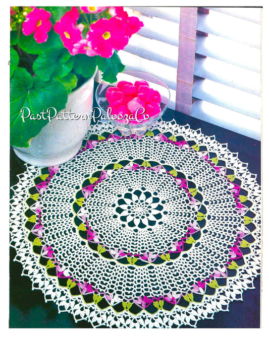 Vintage Thread Crochet Pattern 14" Violets In The Snow Large Doily PDF Instant Digital Download Pretty Flower Wheel Table Mat