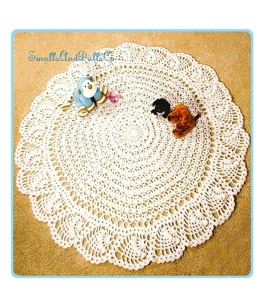 Vintage Crochet Lacy Pineapple Trimmed Circular Baby Blanket Pattern PDF Instant Digital Download Circle Keepsake Afghan Shawl 10 Ply