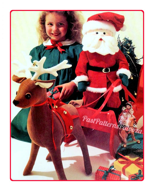 Vintage Christmas Sewing Pattern 18" Santa and Reindeer Soft Sculpture Dolls PDF Instant Digital Download Stuffed Muslin Corduroy Fabric Toy