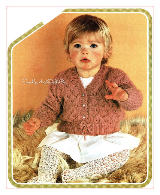 Vintage Knitting Pattern Baby Toddler V Neck Eyelet Lace Cardigan Sweater PDF Instant Digital Download Pretty Picot Edge 6m -4 yrs DK