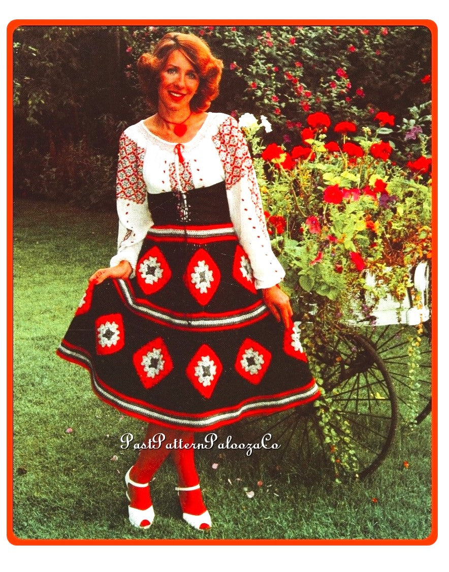 Vintage Crochet Pattern Womens A Line Granny Square Skirt Diamond Tiers PDF Instant Digital Download Boho 70s Festival Chic DK