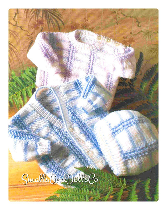 Vintage Knitting Pattern Striped Baby Cardigan & Pullover Sweater Hat Sets PDF Instant Digital Download 0 - 2 yrs DK 8 Ply