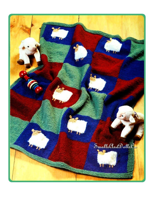 Vintage Knitting Pattern Little Lambs Baby Afghan Baa Baa Blanket PDF Instant Digital Download Sleepy Sheep Squares DK