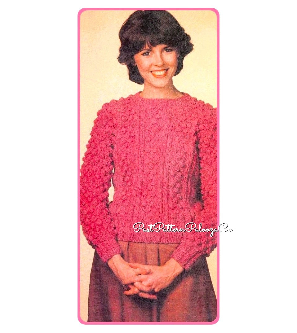 Vintage Knitting Pattern Womens Bobble Knot Stitch Sweater PDF Instant Digital Download Retro Pretty Pullover Long Sleeve Jumper 10 Ply