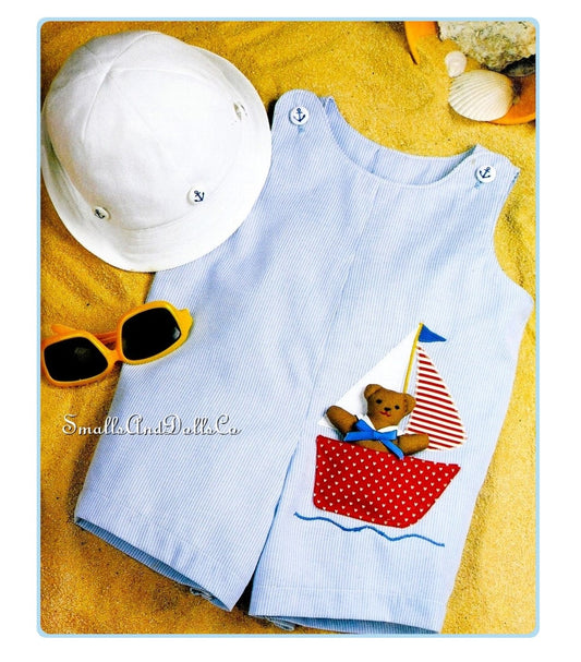 Vintage Sewing Pattern Baby Boy Romper Bucket Hat Nautical Outfit PDF Instant Digital Download Sailor Bear Toddler Playsuit 12-24m