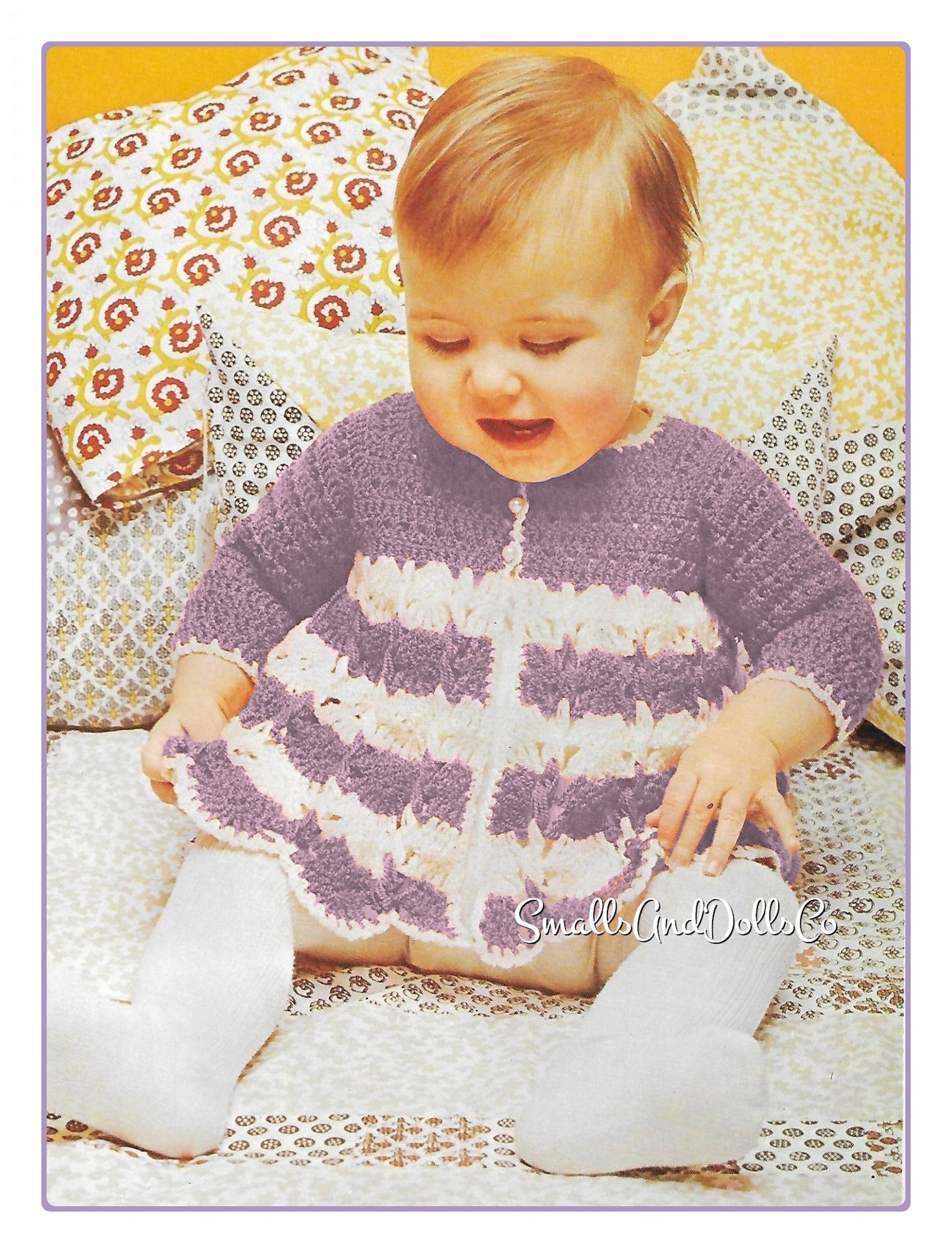 Vintage Crochet Pattern Baby Girl Striped Shell Stitch Matinee Coat Jacket PDF Instant Digital Download Flared Cardi Dress 0-6m months 5 Ply
