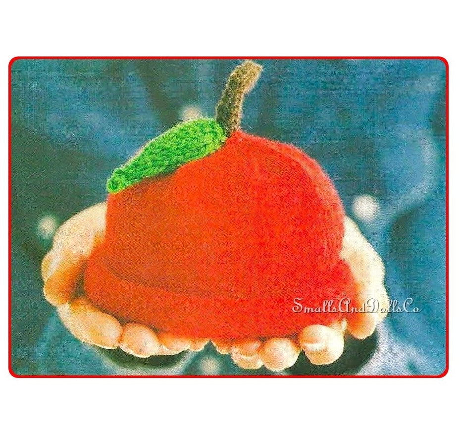 Vintage Knitting Pattern Easy Stitch Apple Cap Newborn Baby Fruit Hat PDF Instant Digital Download Beginners