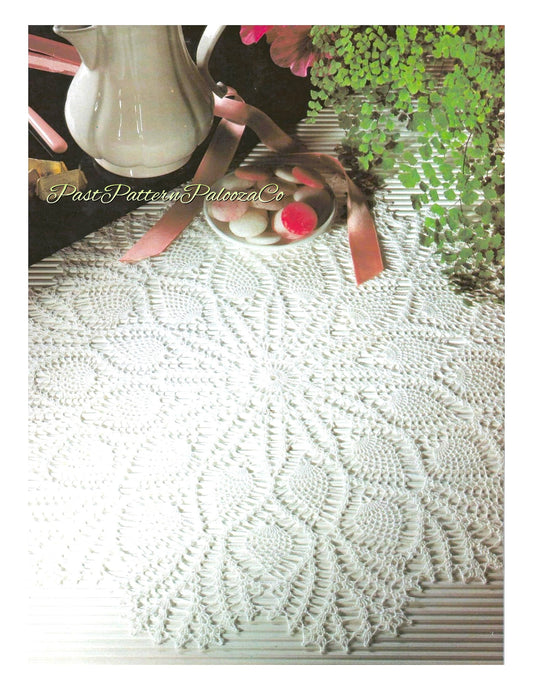 Vintage Thread Crochet Pattern 21" Peacock Feather Pineapple Doily Large Lacy Centerpiece PDF Instant Digital Download Fancy Table Mat