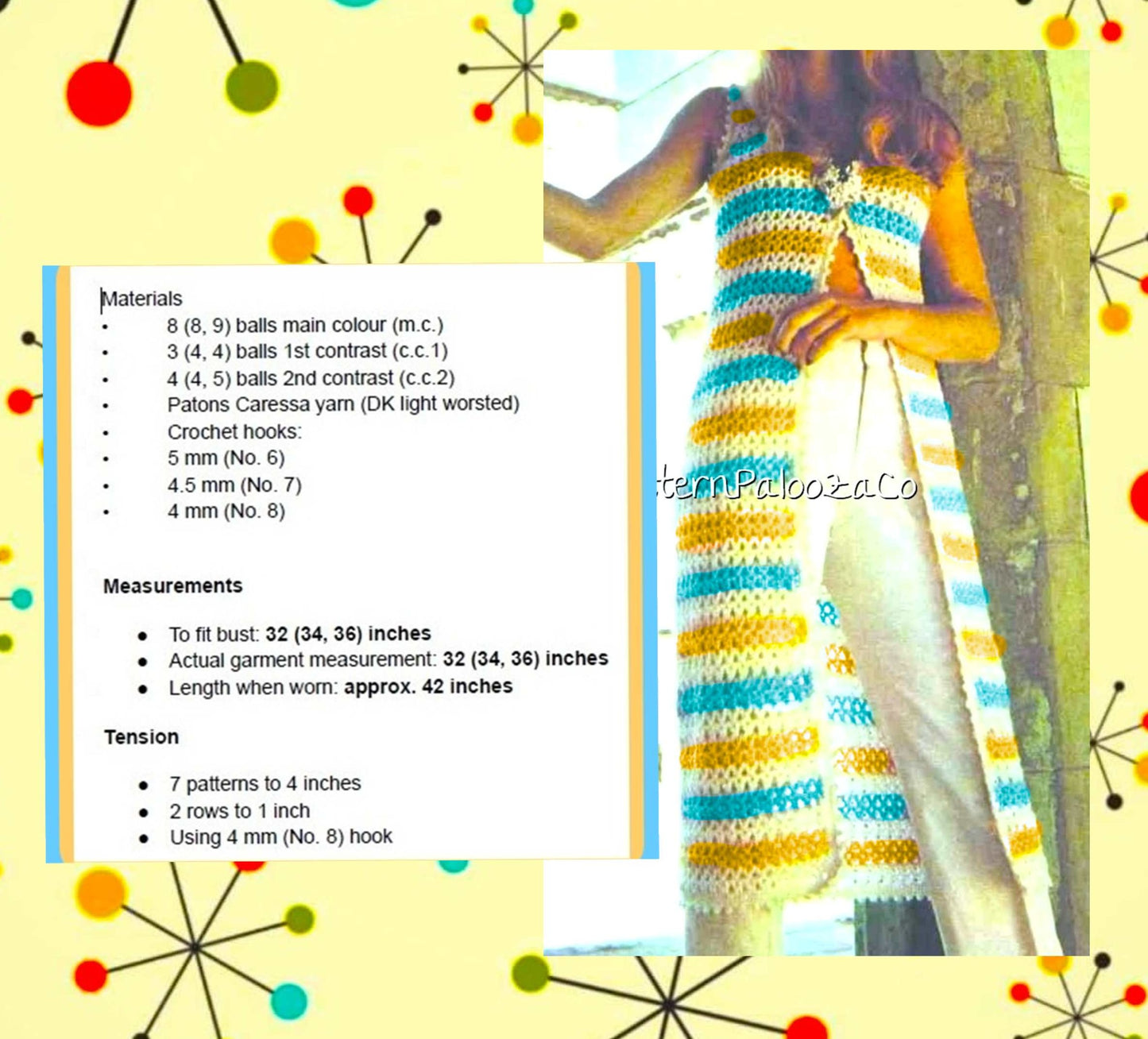 Vintage Crochet Pattern Womens Long Striped Maxi Swing Vest PDF Instant Digital Download Groovy 70s Beachy Boho Waistcoat DK