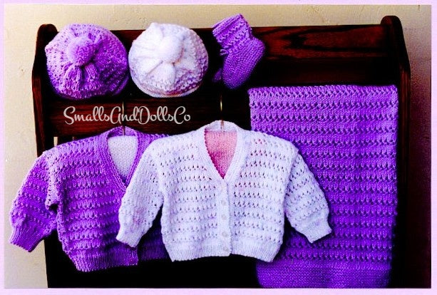 Vintage Knitting Pattern Baby Double Eyelet Layette 4 Piece Set PDF Instant Digital Download 3-12 m DK