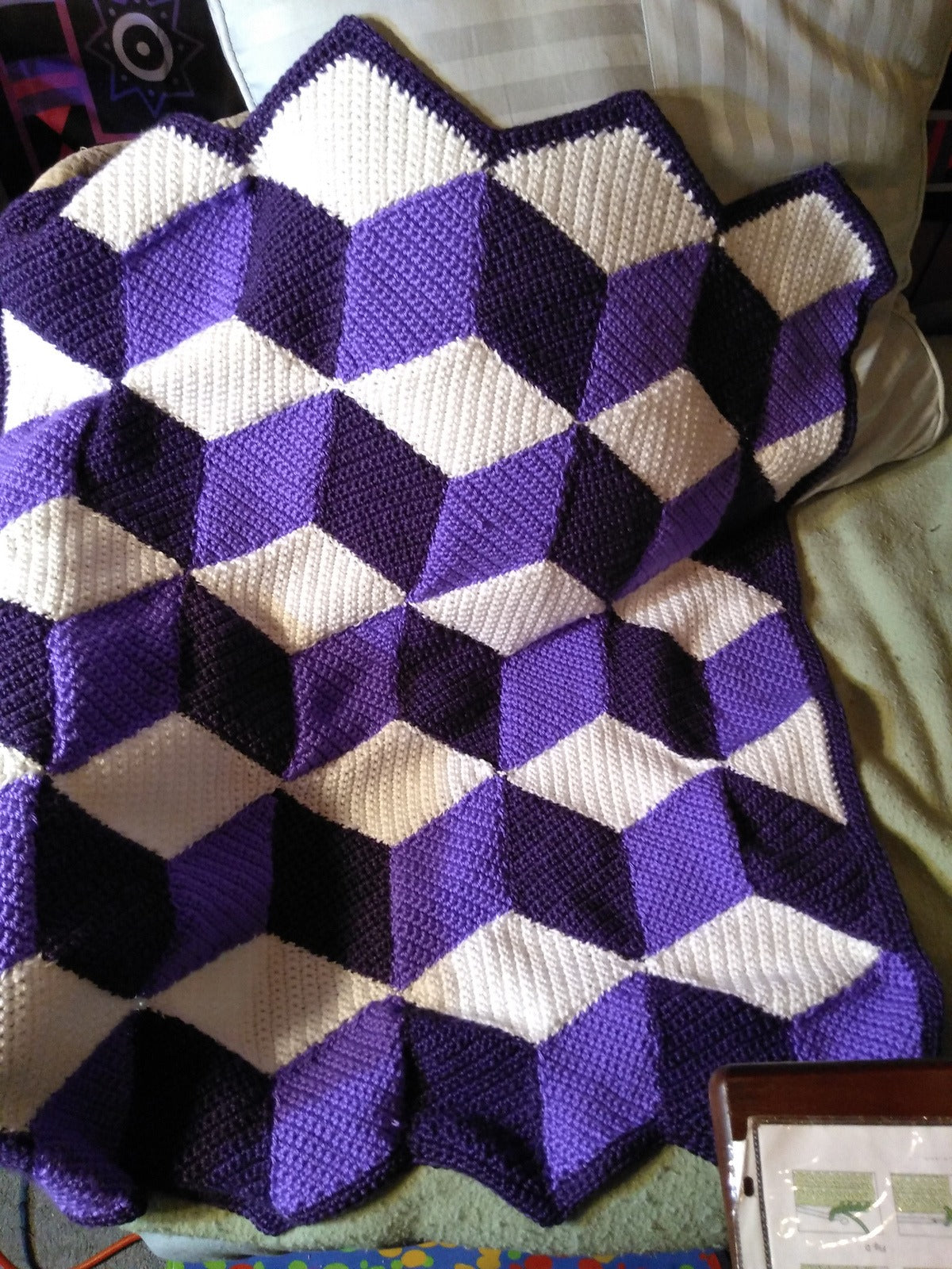 Vintage Crochet Afghan Pattern Diamond Building Blocks PDF Instant Digital Download Geometric Throw Blanket 10 Ply