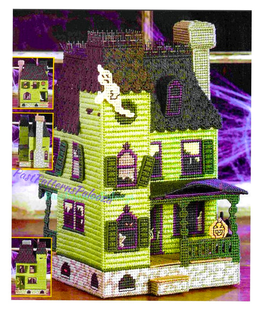 Vintage Plastic Canvas Pattern 15" Green Halloween Haunted House Mansion PDF Instant Digital Download Spooky Holiday Decor
