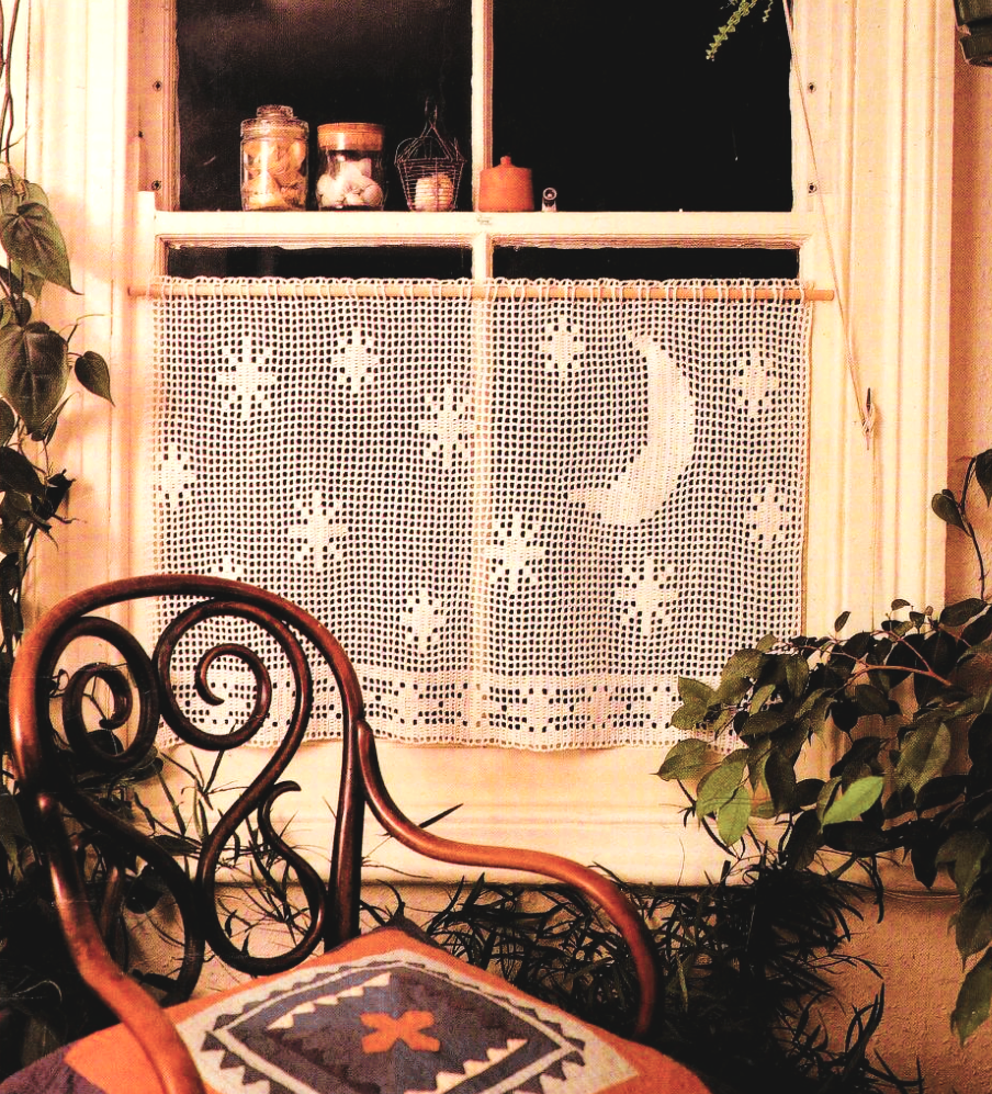 Vintage Filet Crochet Pattern Lace Stars and Moon Window Valance Panel Cafe Curtain PDF Instant Digital Download Starry Celestial Night Sky