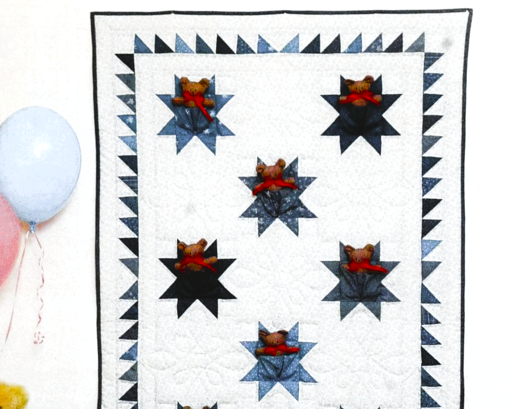 Vintage Sewing Pattern Denim Teddy Bear Pockets Quilt or Wall Hanging PDF Instant Digital Download Quilted Star Teddies Crib Twin Blanket
