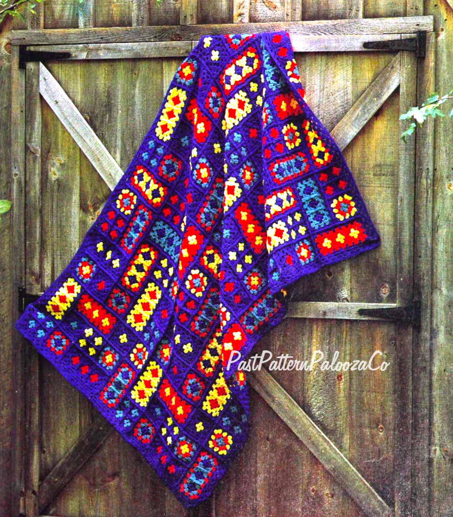 Vintage Crochet Pattern Retro Crazy Quilt Granny Square Afghan PDF Instant Digital Download Groovy Scrapghan Scrap Yarn Blanket