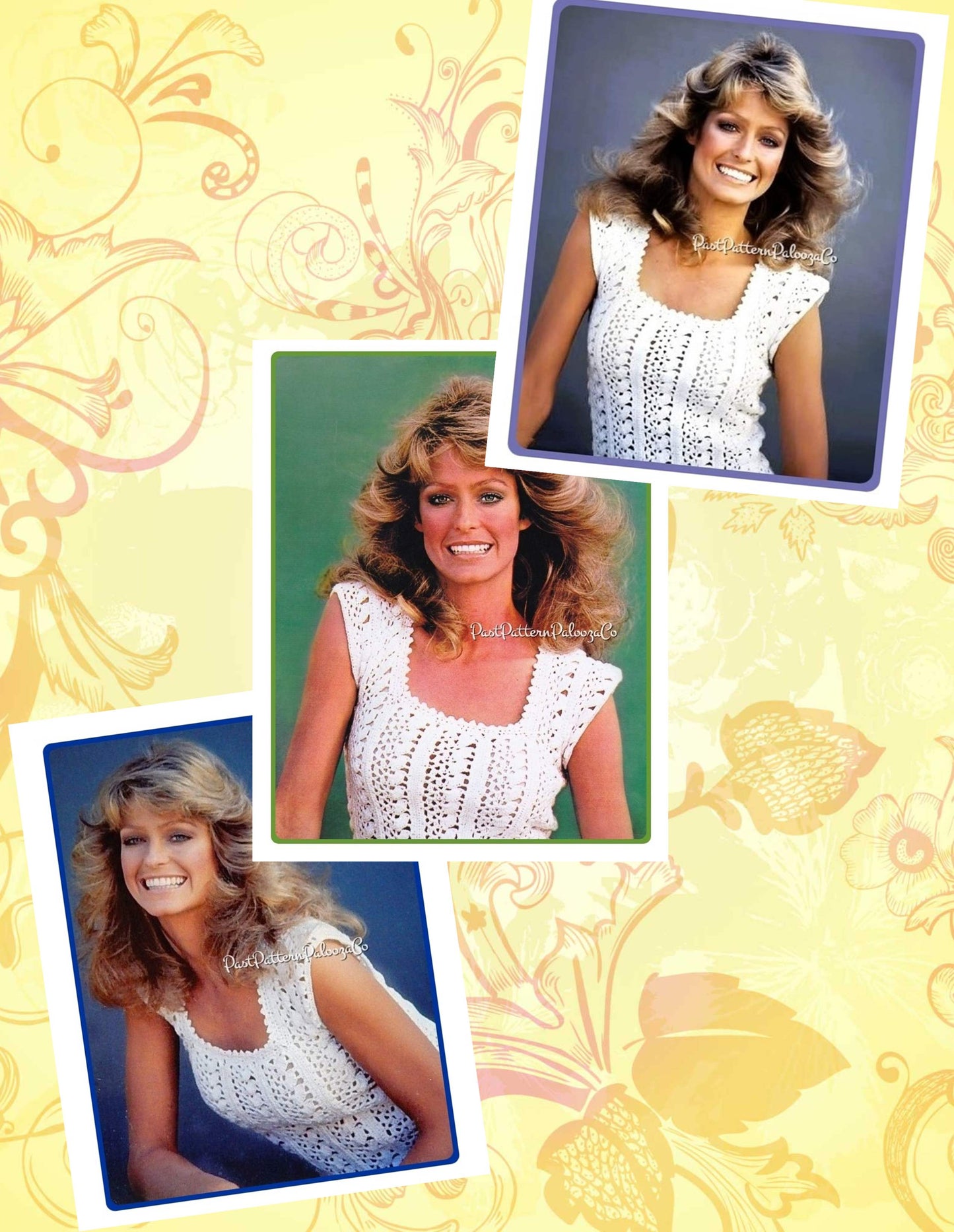 Vintage Crochet Pattern Womens Picot Edge Lacy Top Short Sleeves Farrah Fawcett PDF Instant Digital Download Retro '70s Boho Cotton Thread