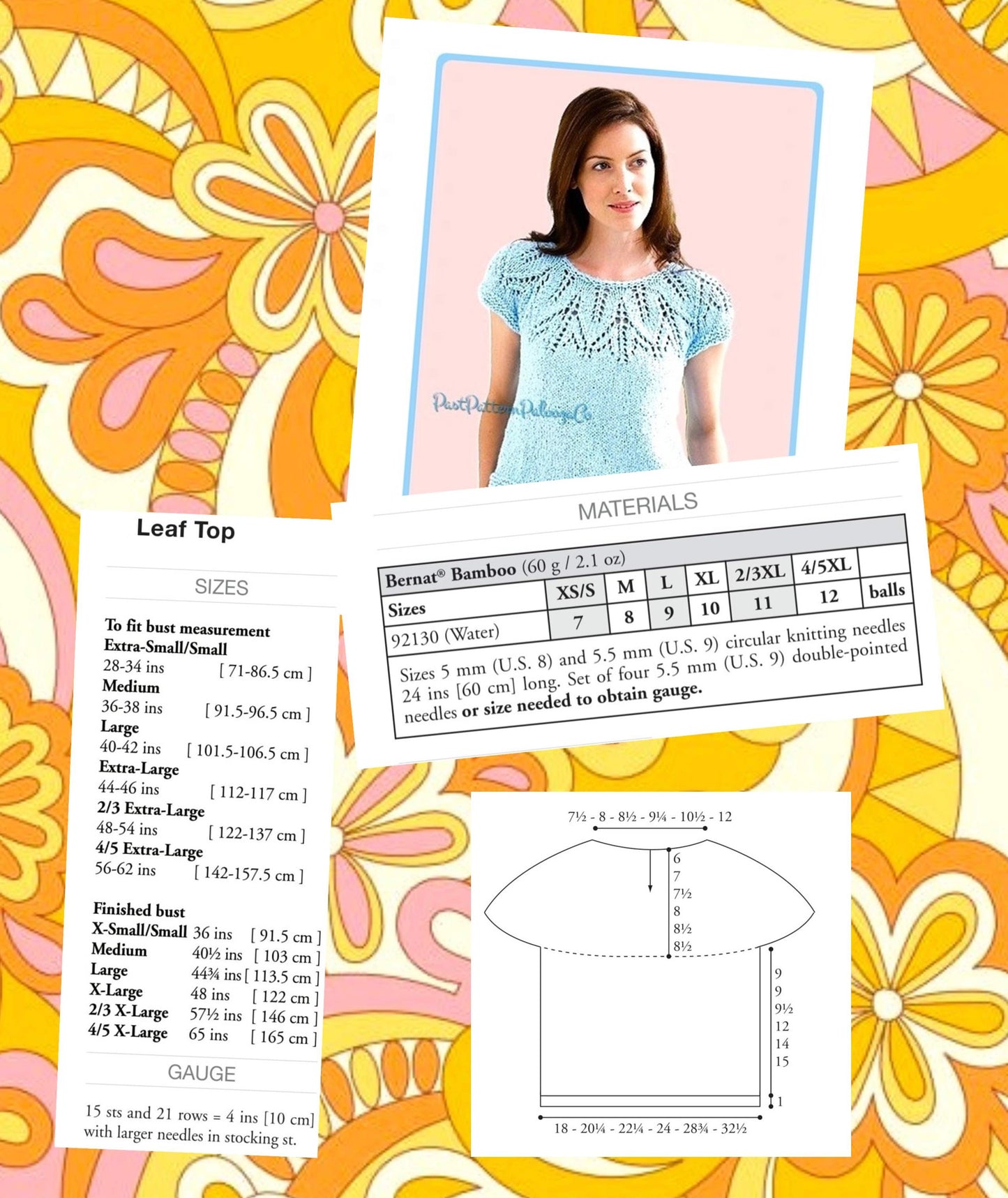 Vintage Knitting Pattern Womens Lacy Eyelet Leaf Yoke Summer Top PDF Instant Digital Download Short Sleeved 12 Ply Extra Small to 5X