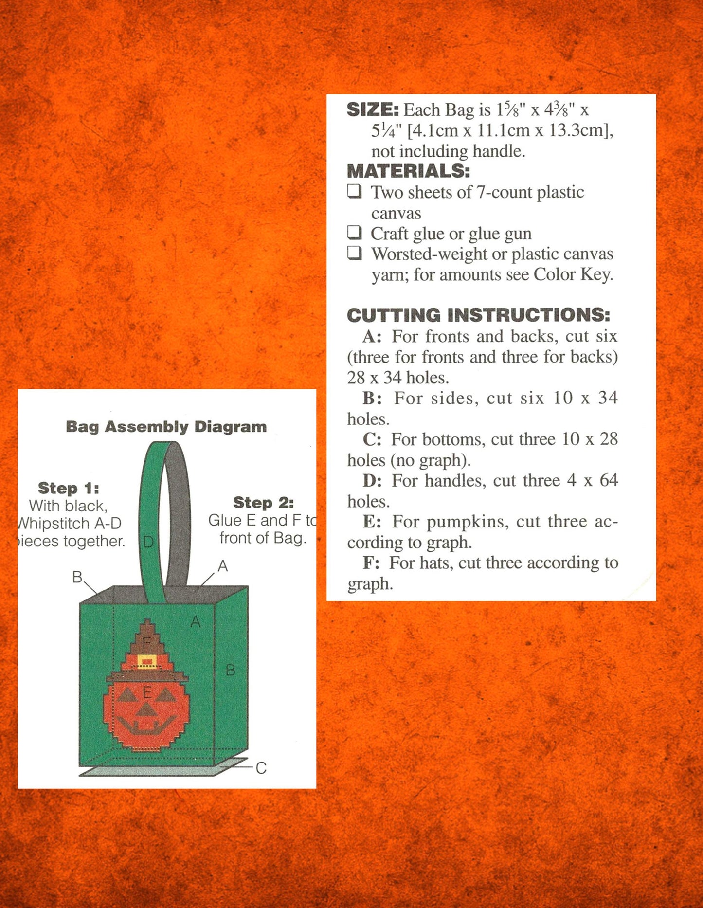 Vintage Plastic Canvas Pattern Mini 5" Halloween Pumpkin Candy Treat Gift Party Bags PDF Instant Digital Download Cute Jack-O-Lantern