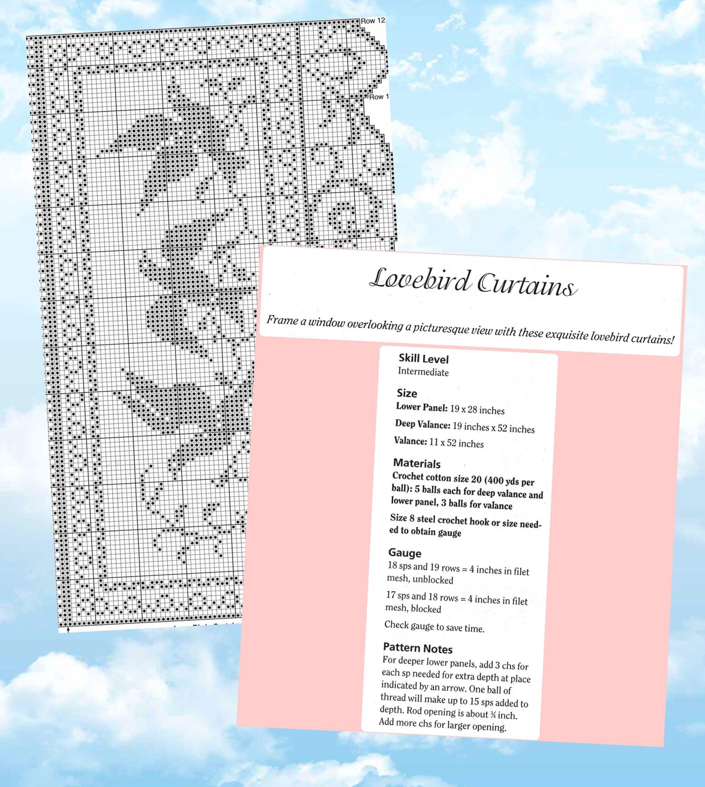 Vintage Thread Crochet Pattern Love Birds Window Valance Panel Cafe Curtains PDF Instant Digital Download Dove Motif Design