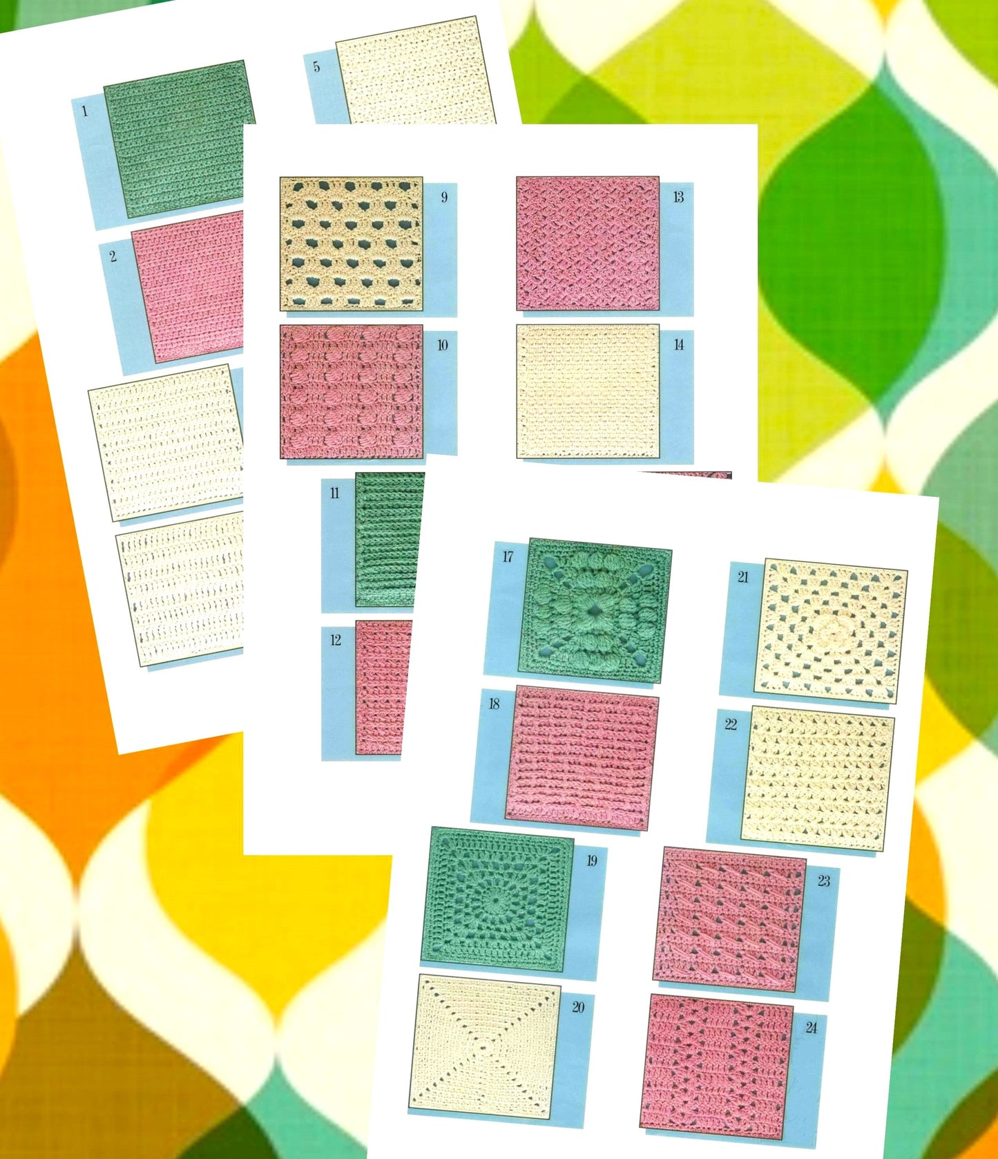 Vintage Crochet Pattern 63 Squares Heirloom Sampler Afghan Blocks Medley Blanket PDF Instant Digital Download Quick Easy Stitch 10 Ply