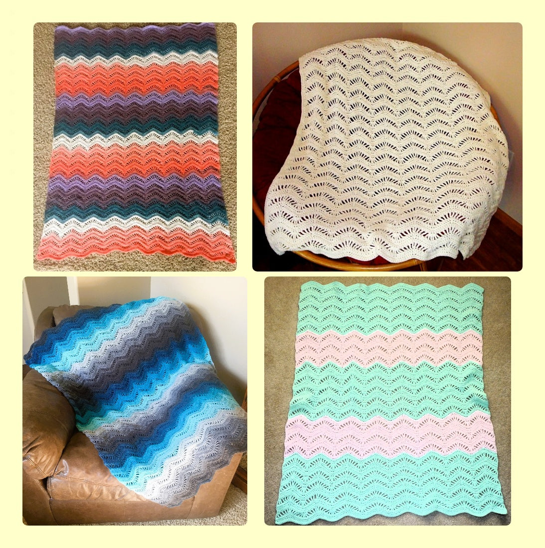 Vintage Crochet Pattern Lacy Feather Ripples Baby Afghan Blanket PDF Instant Digital Download Lapghan Crib Coverlet 5 Ply