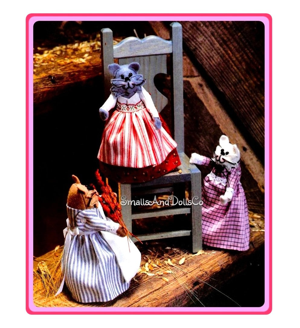 Vintage Sewing Pattern Mini 6" Country Kittens Kitty Cat Maidens Soft Toy Dolls Felt Fabric PDF Instant Digital Download
