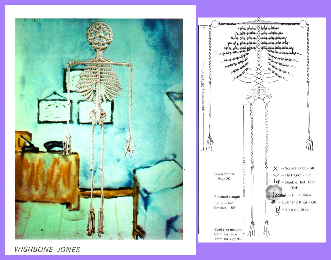 Vintage Macrame Pattern Halloween Skeleton Large Wall Hanging or Door Decor PDF Instant Digital Download Retro 70s Spooky Knotting 4-5'