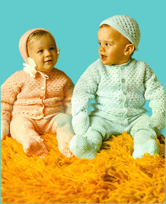 Vintage Crochet Pattern Baby Boy and Girl 4 Piece Legging Set PDF Instant Digital Download Coat Bonnet or Toque Mitts 6-12m 5 Ply