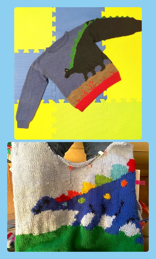 Vintage Knitting Pattern Toddler Boys Stegosaurus Dinosaur Sweater and Matching Teddy Bear Pullover PDF Instant Digital Download 2 4 6 Yrs