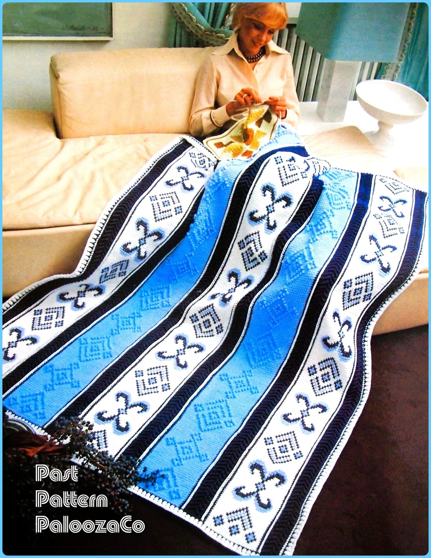 Vintage Crochet Pattern Midnight Magic Paneled Afghan PDF Instant Digital Download Bobble Picots Embroidered Tunisian Stitch 10 Ply