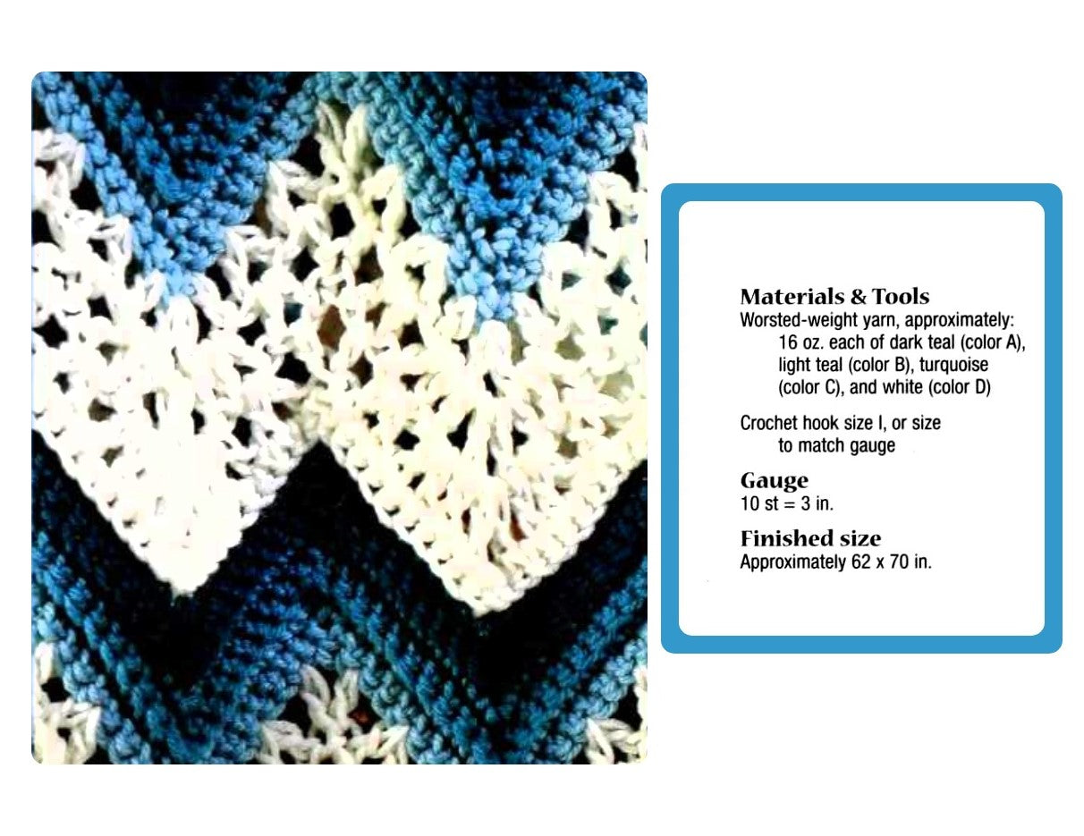 Vintage Crochet Pattern Lacy Ripples Afghan Pattern PDF Instant Digital Download Chevron Ocean Foam Waves Lace Throw Blanket 62x70 10 Ply