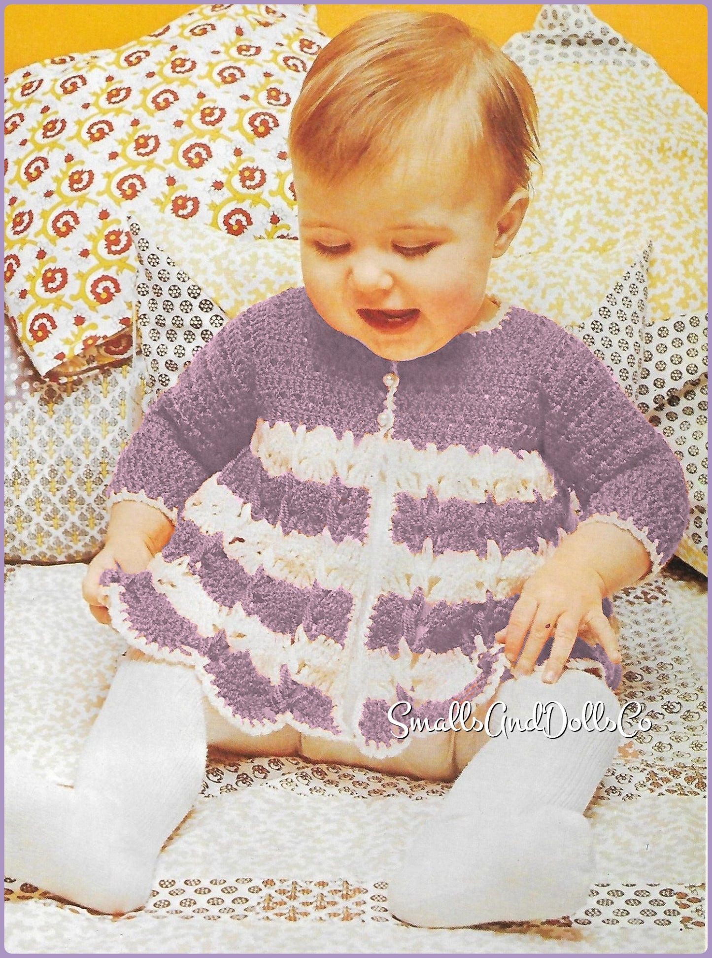 Vintage Crochet Pattern Baby Girl Striped Shell Stitch Matinee Coat Jacket PDF Instant Digital Download Flared Cardi Dress 0-6m months 5 Ply