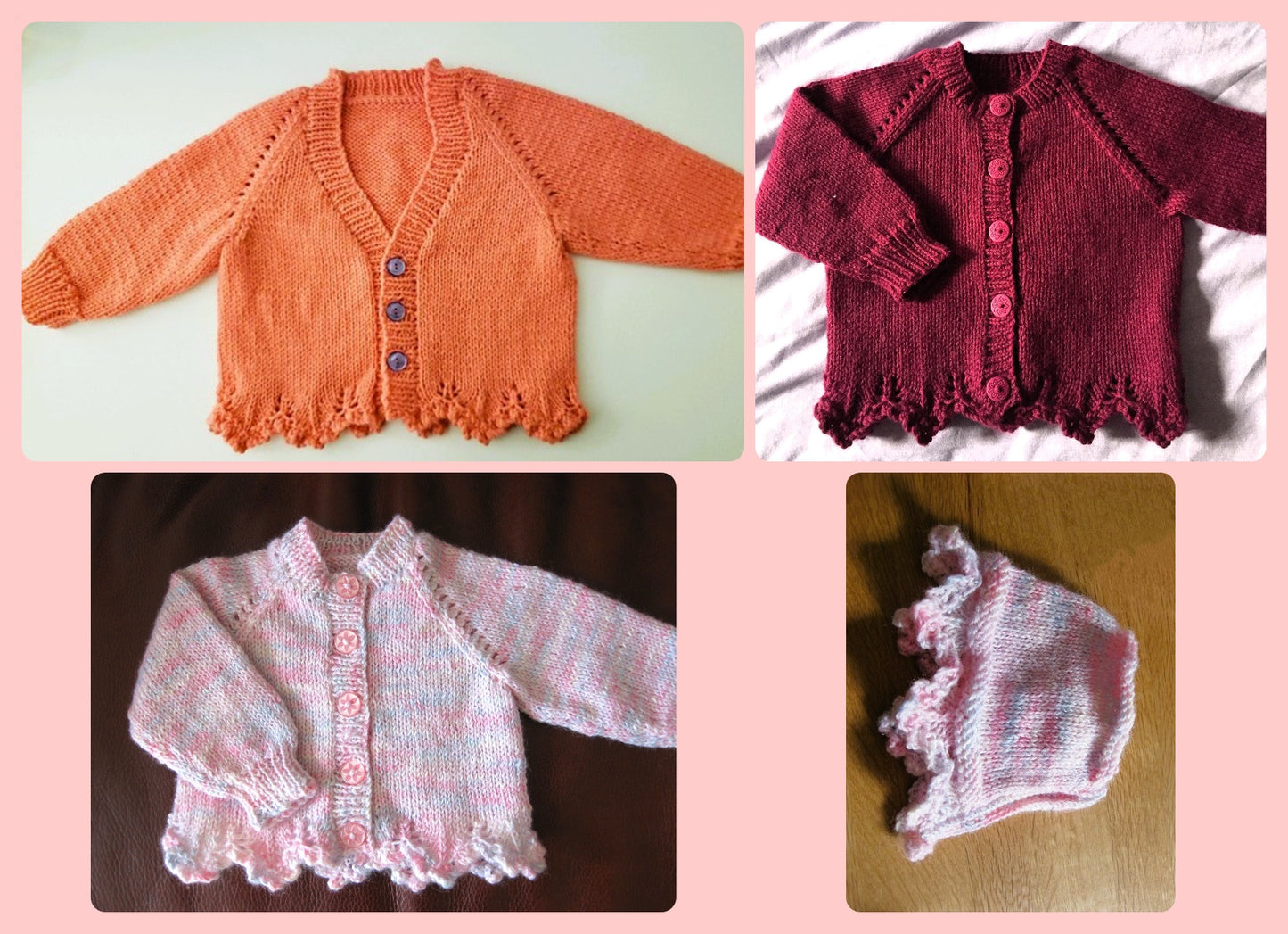 Vintage Knitting Pattern Baby Girl Picot Lace Edge Bonnet and Cardigans Set PDF Instant Digital Download V and Round Neck 0-6 yrs DK