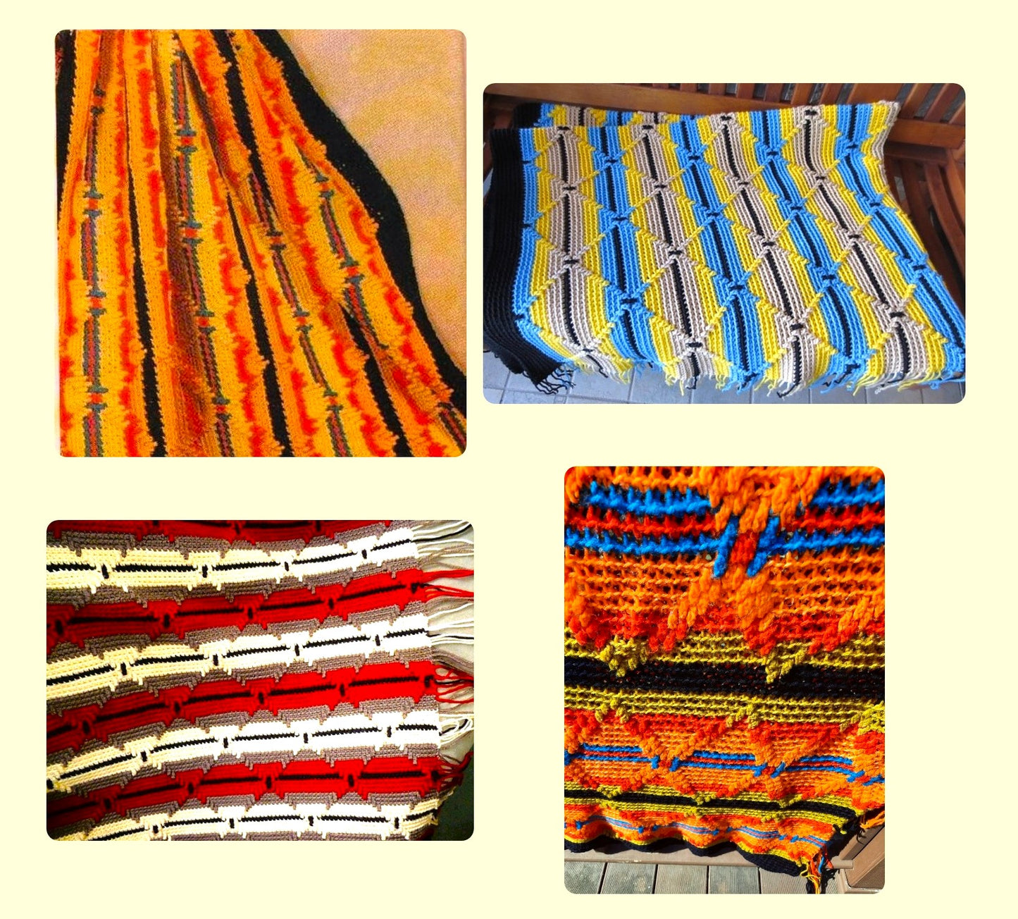 Vintage Crochet Afghan Navajo Indian Diamonds & Stripes Blanket Pattern PDF Instant Digital Download Retro 70s Diamonds Fringe Design