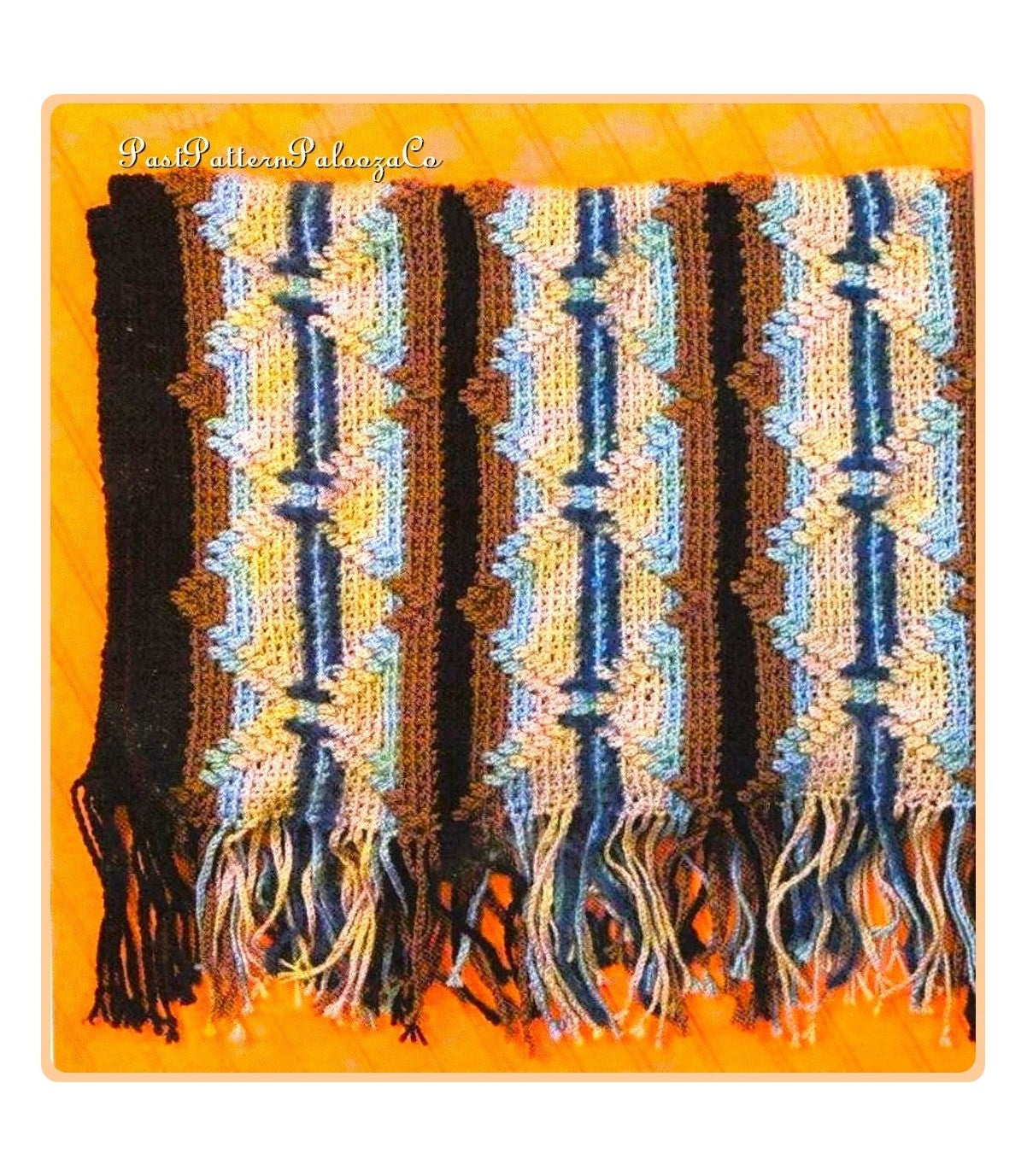 Vintage Crochet Afghan Navajo Indian Diamonds & Stripes Blanket Pattern PDF Instant Digital Download Retro 70s Diamonds Fringe Design