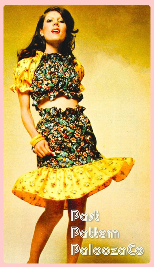 Vintage Sewing Pattern Womens Two Piece Frilly Dress Retro 70s PDF Instant Digital Download Gypsy Chic Flouncy Ruffled Crop Top and Skirt