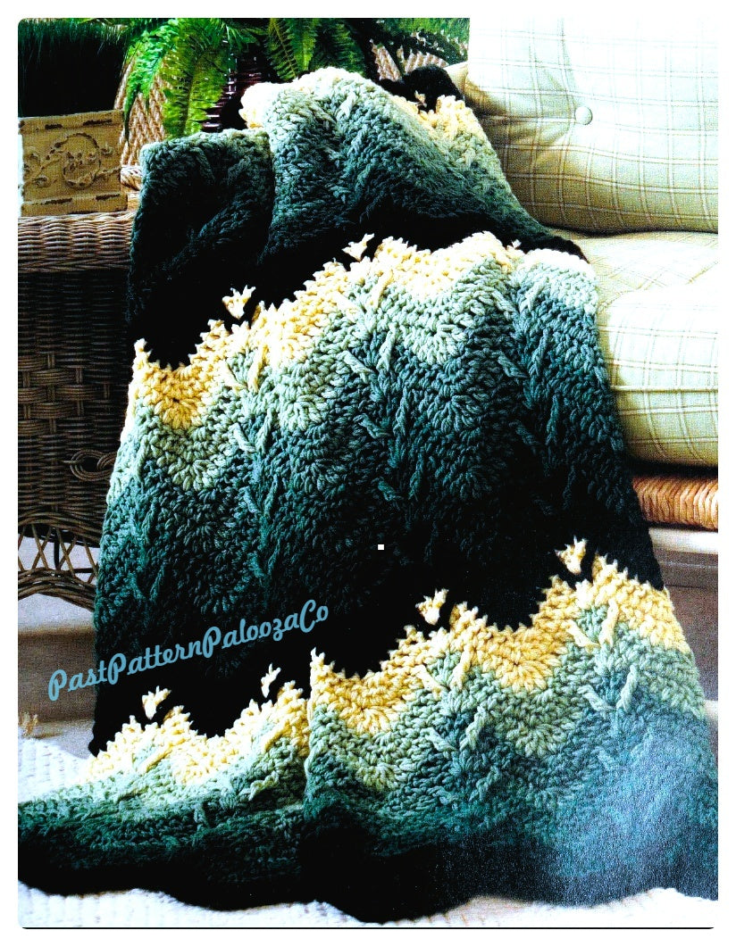 Vintage Crochet Pattern Majestic Mountains Forest Ripple Afghan PDF Instant Digital Download Wooded Mountainside Blanket Throw 48x64