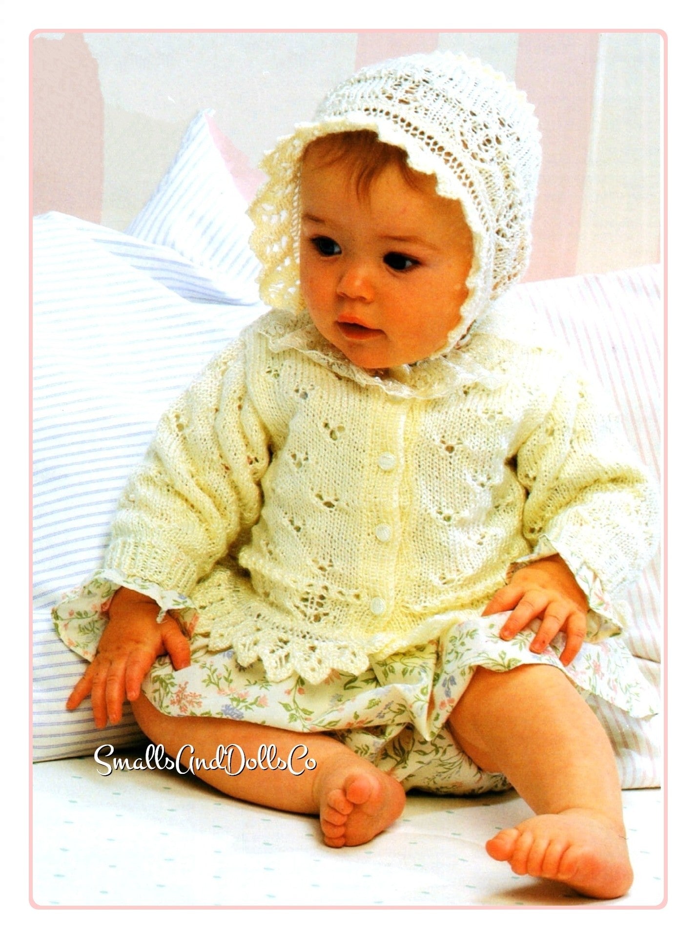 Vintage Knitting Pattern Knit Baby to Big Girl Peplum Cardigan Sweater Bonnet Set PDF Instant Digital Download 0-7 years DK or 4 Ply