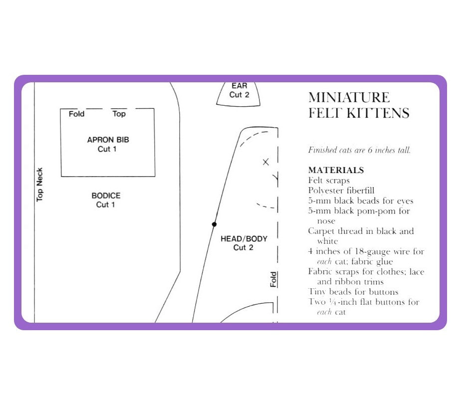 Vintage Sewing Pattern Mini 6" Country Kittens Kitty Cat Maidens Soft Toy Dolls Felt Fabric PDF Instant Digital Download