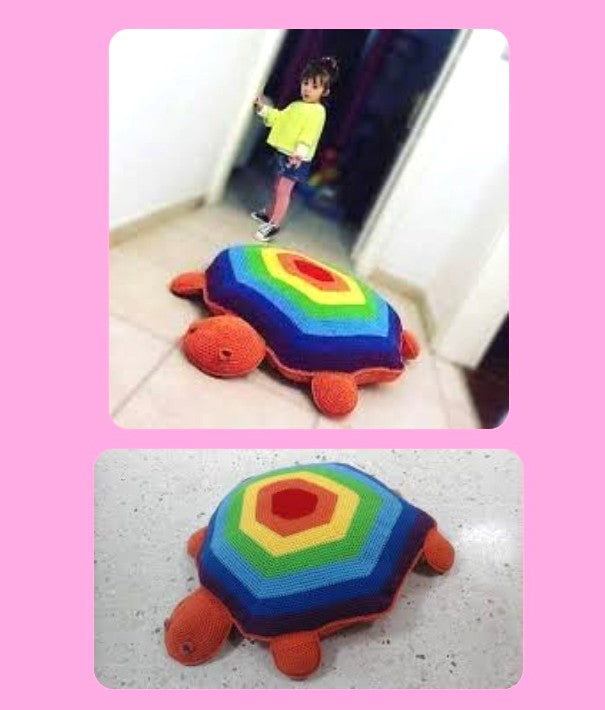 Vintage Crochet Pattern Big & Little Rainbow Turtles Soft Toy Amigurumi PDF Instant Digital Download Giant Mama Tortoise Floor Cushion