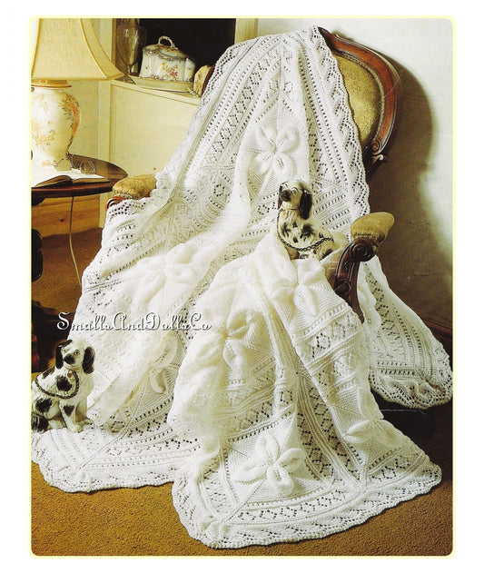 Vintage Knitting Pattern Lacy Raised Leaf Baby Blanket Cot Cover or Shawl PDF Instant Digital Download Square Pram Carriage Crib Cover DK