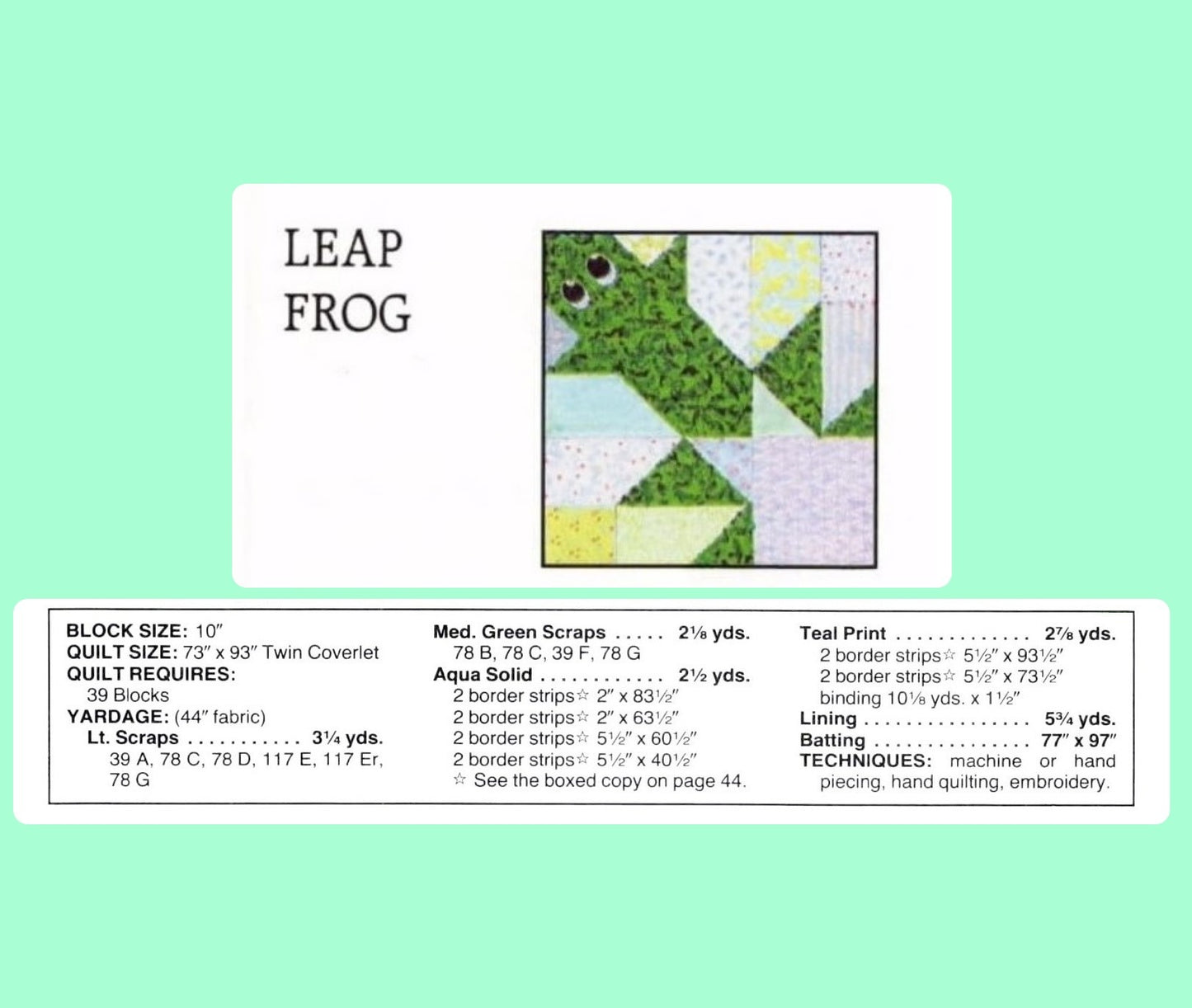 Vintage Sewing Pattern Leap Frog Bed Quilt PDF Instant Digital Download Froggie Patchwork Piecing Throw Blanket Single Twin Bed