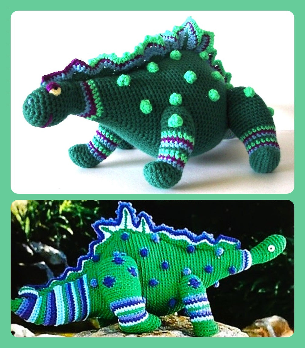Vintage Crochet Pattern Stegosaurus Dinosaur Soft Toy Doll PDF Instant Digital Download Plush Stuffed Dino Amigurumi Spots Stripes
