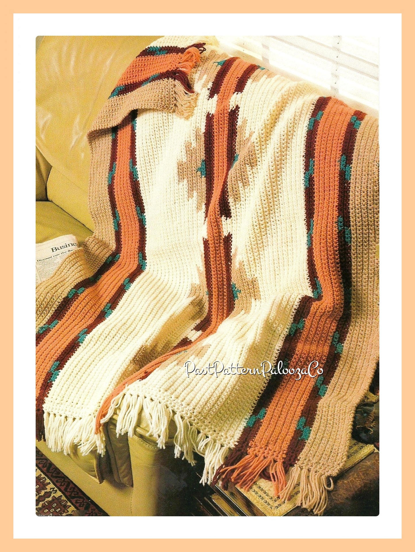 Vintage Crochet Afghan Pattern Striped Navajo Indian Blanket PDF Instant Digital Download Southwestern Throw 10 Ply